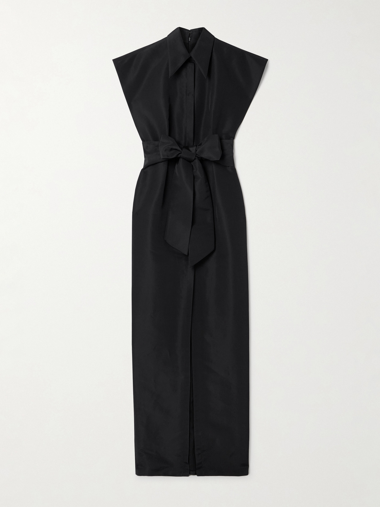 Carolina Herrera Belted Pleated Silk-faille Gown In Black