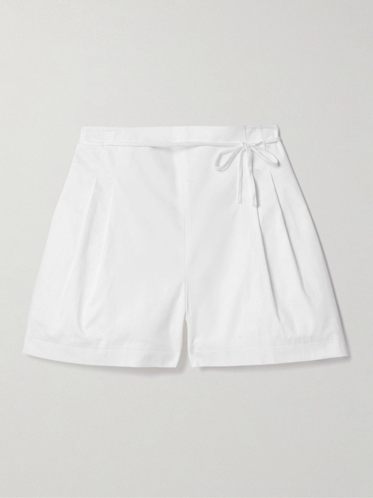 Carolina Herrera Belted Pleated Cotton-blend Shorts In White
