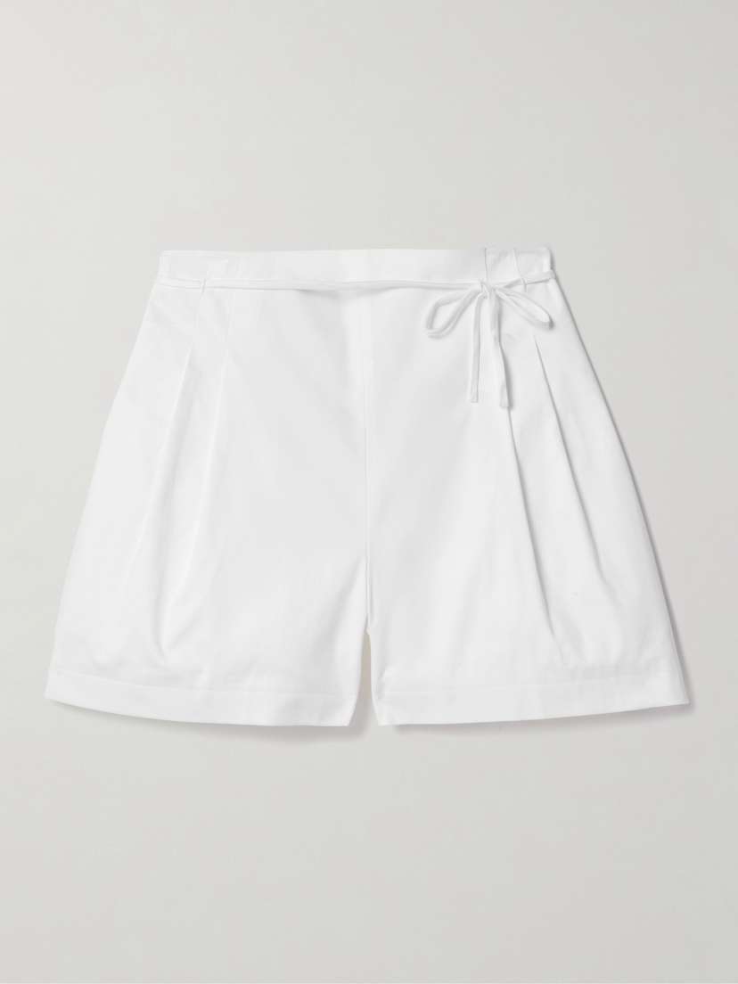 Carolina Herrera Belted Pleated Cotton-blend Shorts