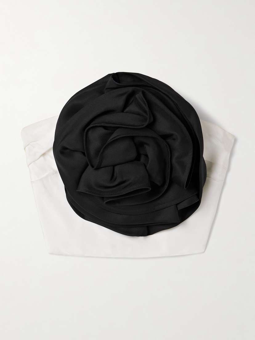 Carolina Herrera Strapless Cropped Appliquéd Pleated Silk-twill Top