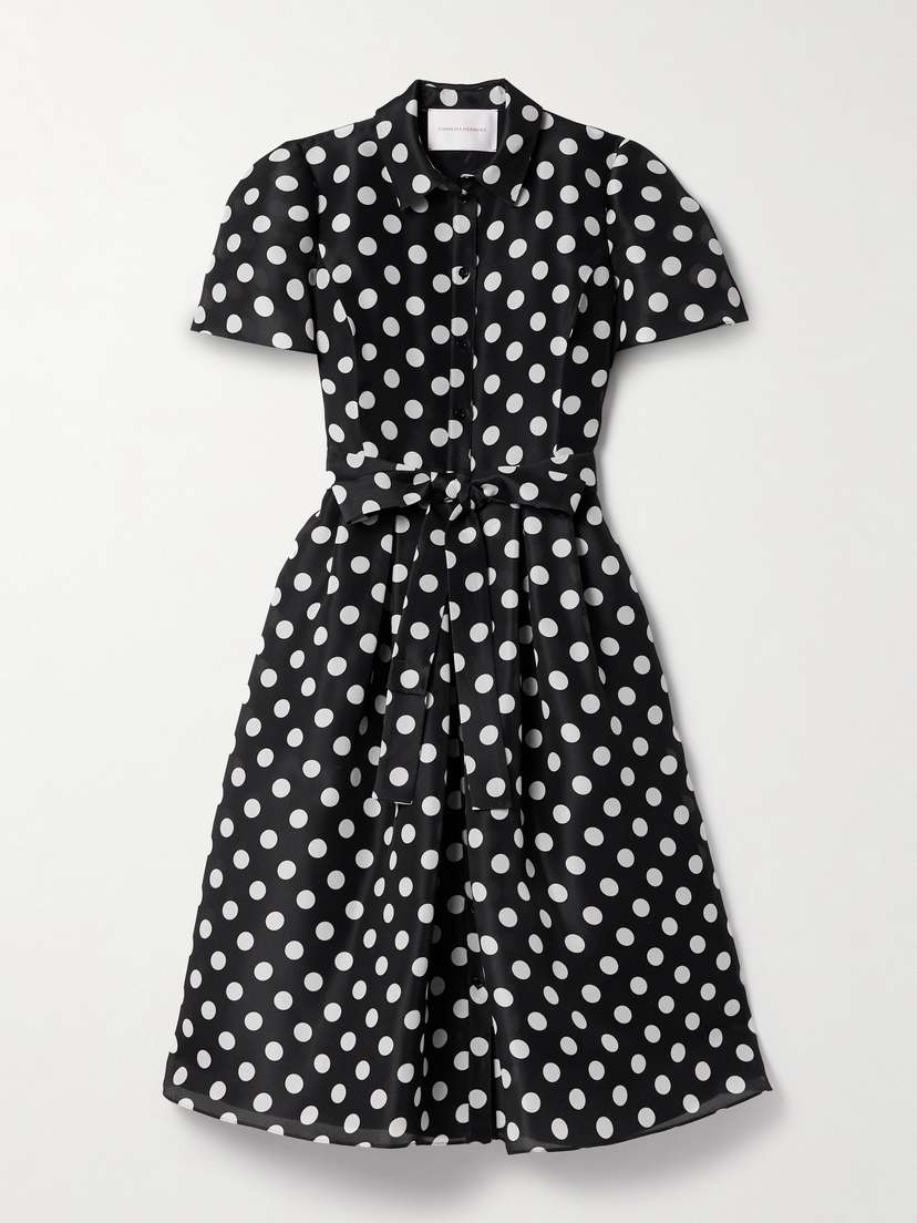 Carolina Herrera Belted Pleated Polka-dot Silk-gazar Midi Shirt Dress