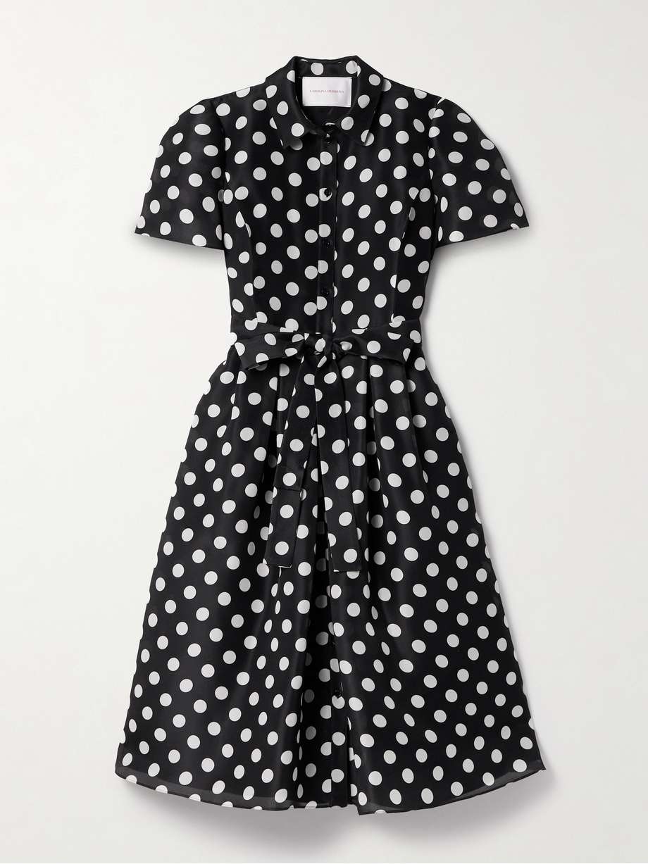 belted pleated polka-dot silk-gazar midi shirt dress