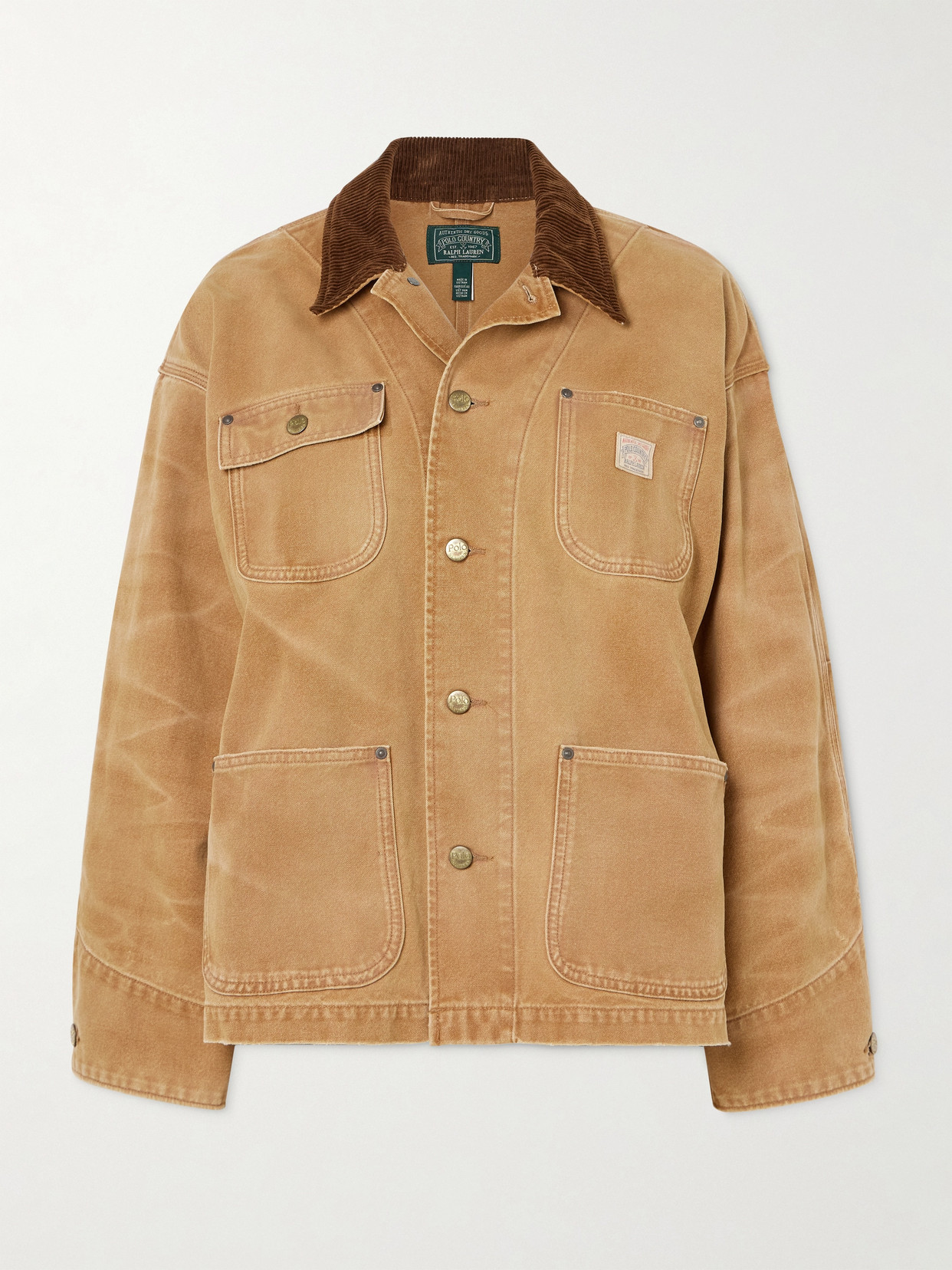 Polo Ralph Lauren Appliquéd Corduroy-trimmed Cotton-canvas Jacket In Brown