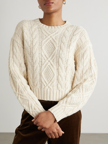 Polo Ralph Lauren Cropped cable-knit cotton, wool and hemp-blend sweater