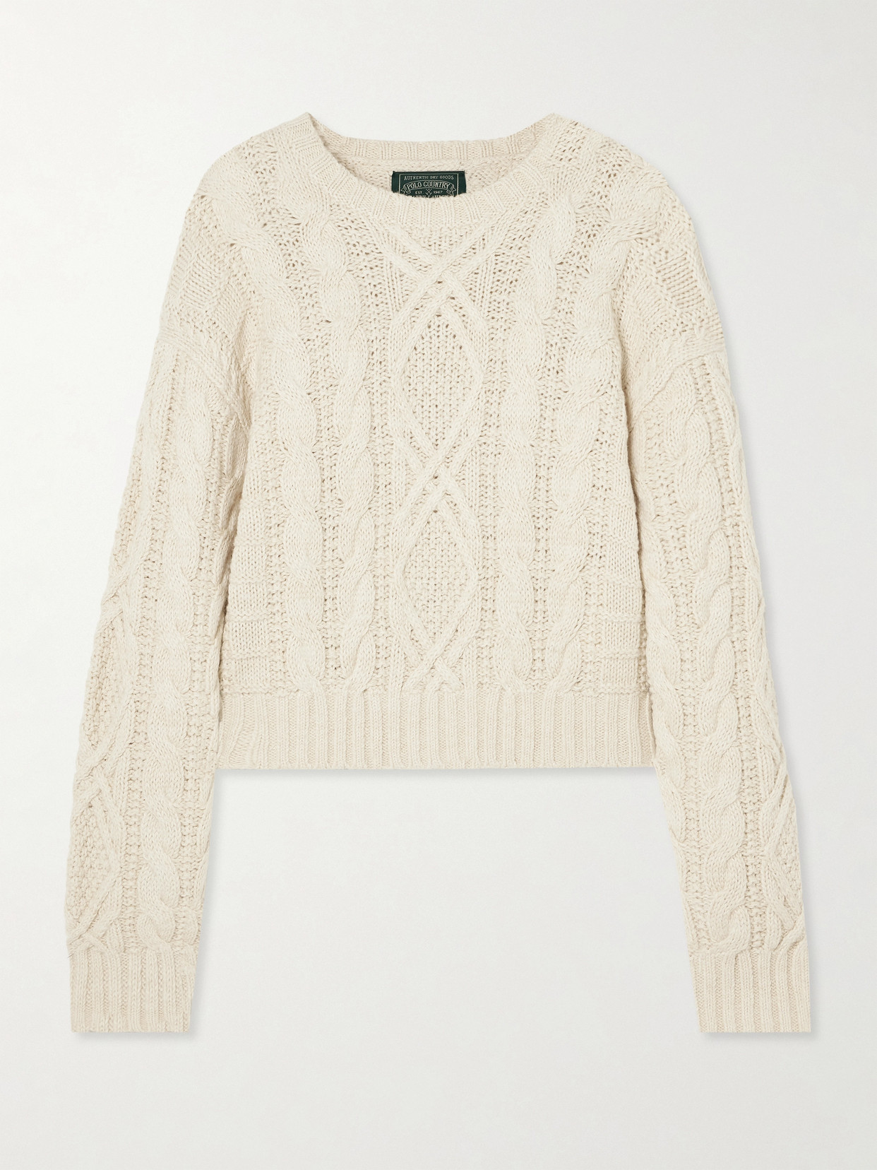 Polo Ralph Lauren Cropped Cable-knit Cotton, Wool And Hemp-blend Sweater In Cream
