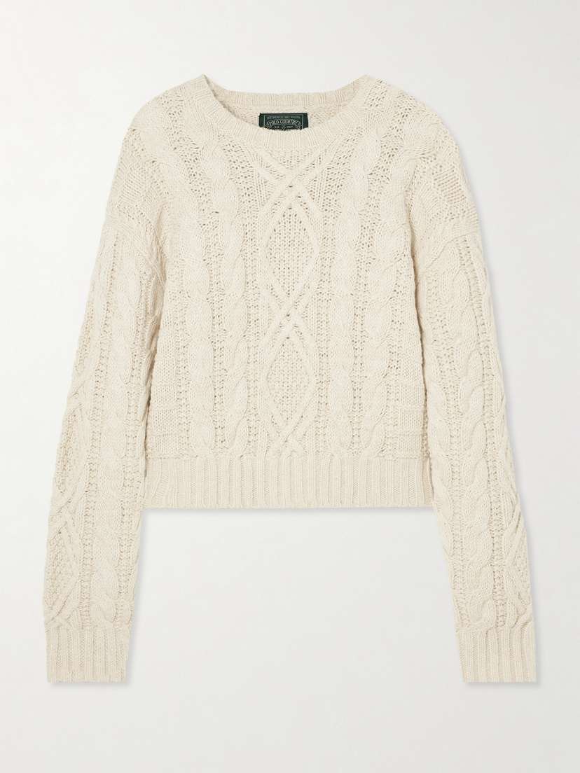 Polo Ralph Lauren Cropped Cable-knit Cotton, Wool And Hemp-blend Sweater