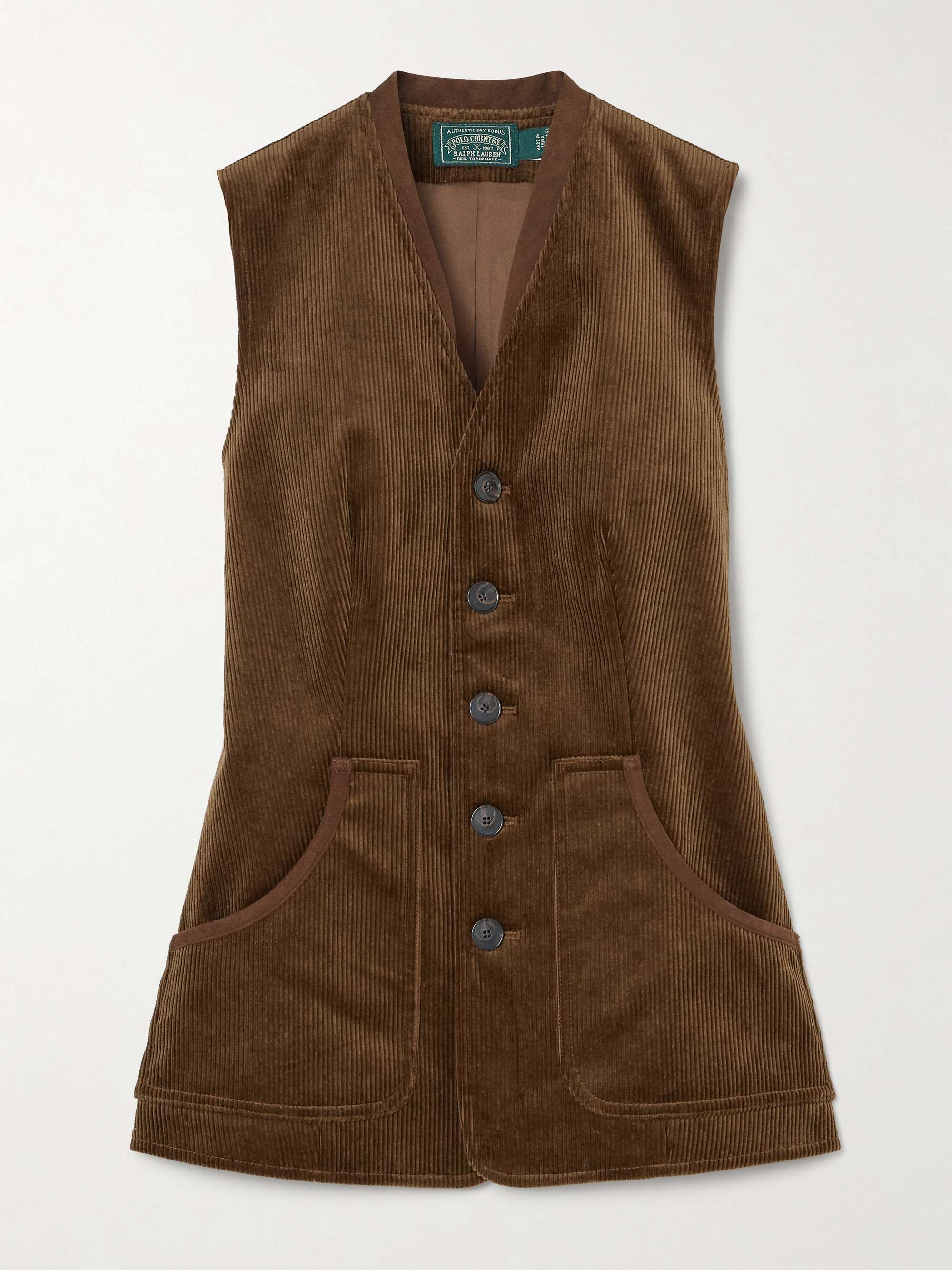 Dark brown Velvet-trimmed cotton-blend corduroy vest | POLO