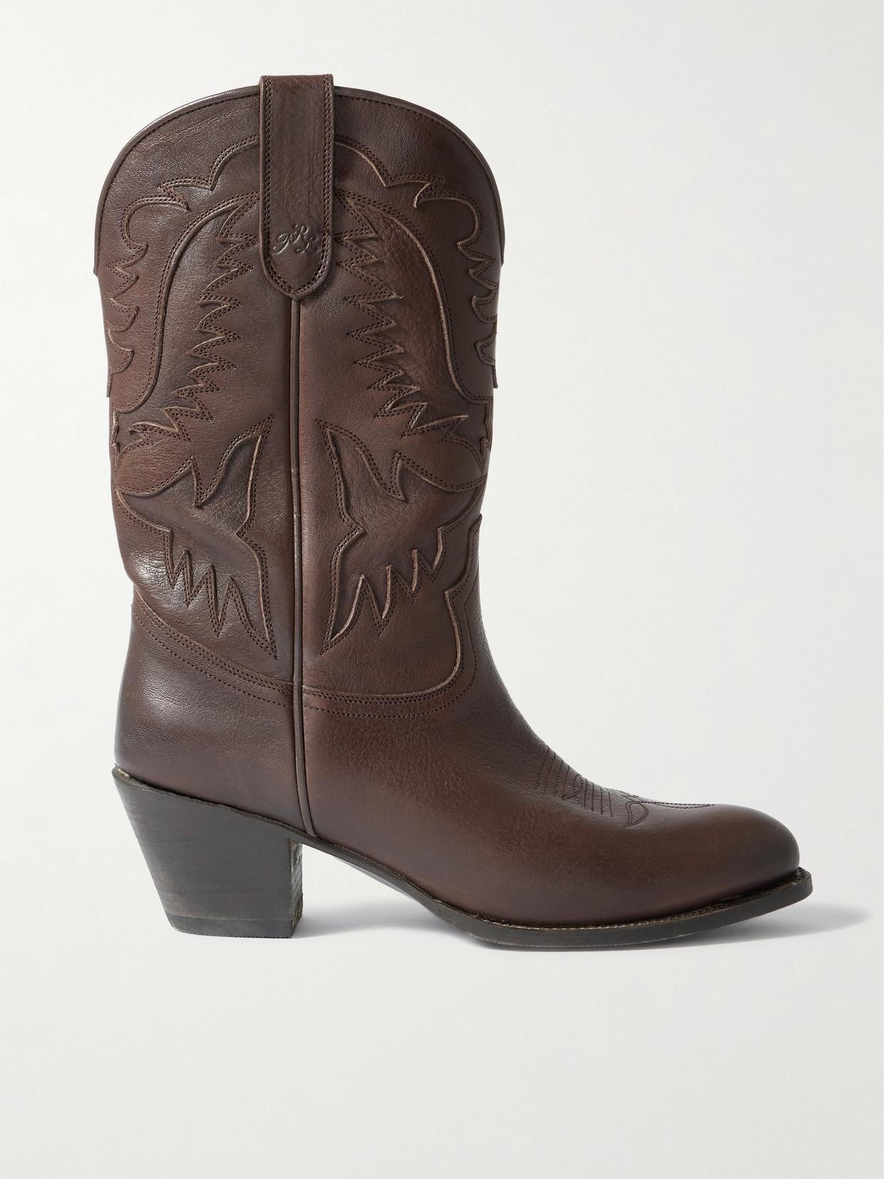 Polo Ralph Lauren Embroidered Leather Cowboy Boots In Brown