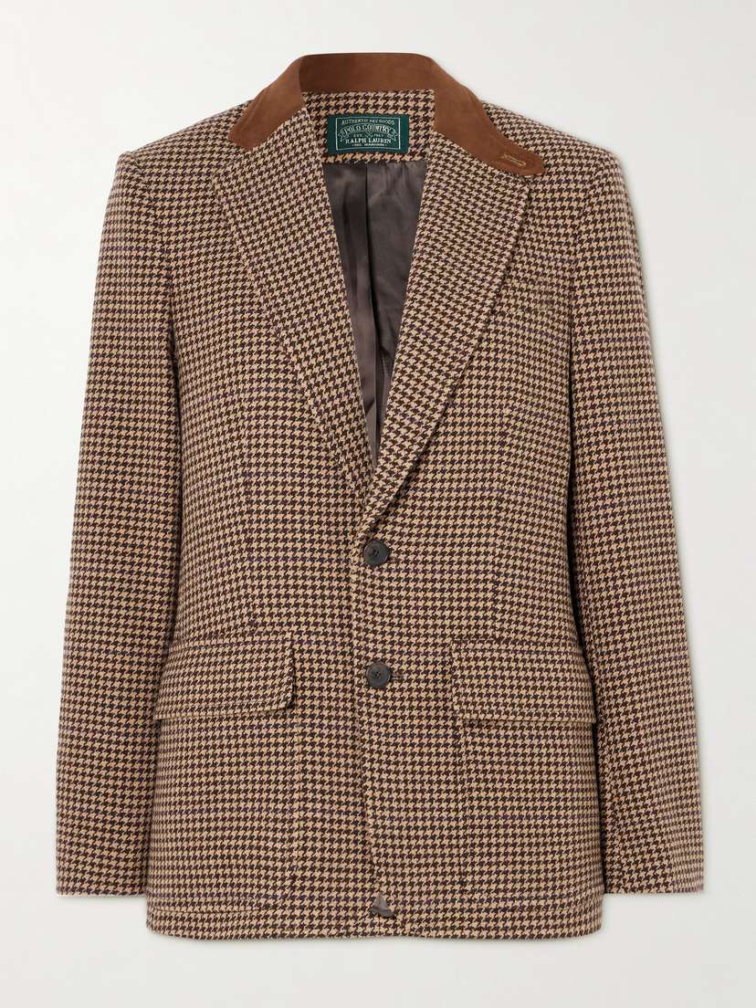 Polo Ralph Lauren Velvet-trimmed Houndstooth Tweed Blazer