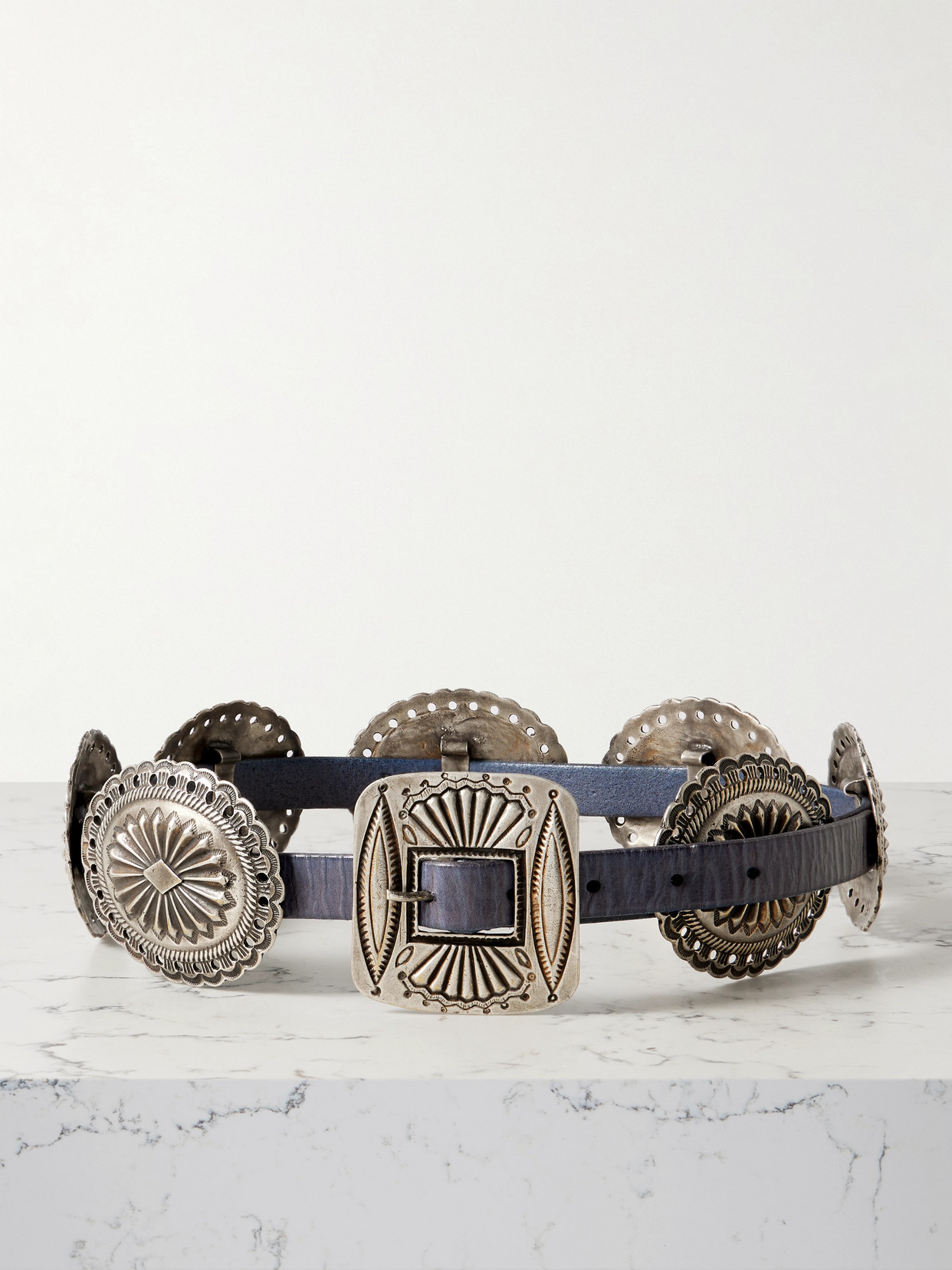 Polo Ralph Lauren Embellished Leather Belt In Blue