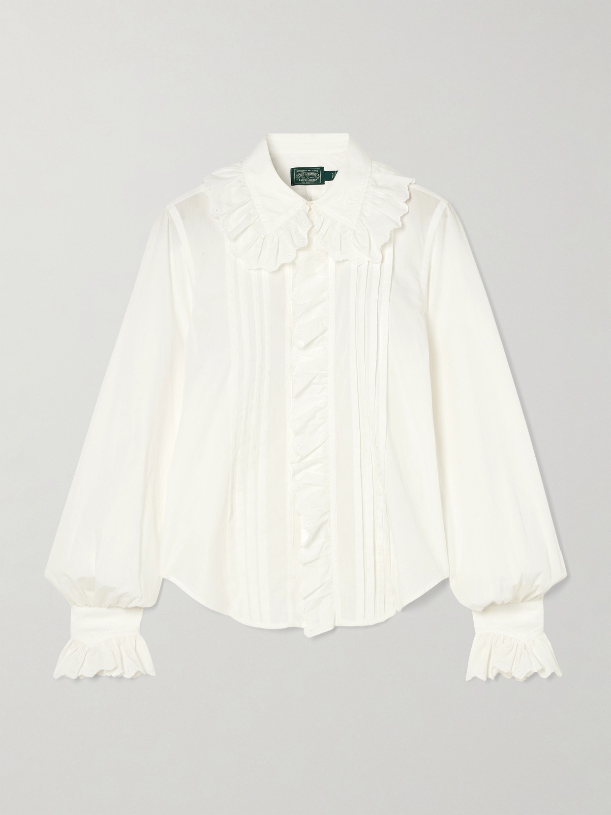 Polo Ralph Lauren Ruffled Broderie Anglaise Cotton Blouse In White