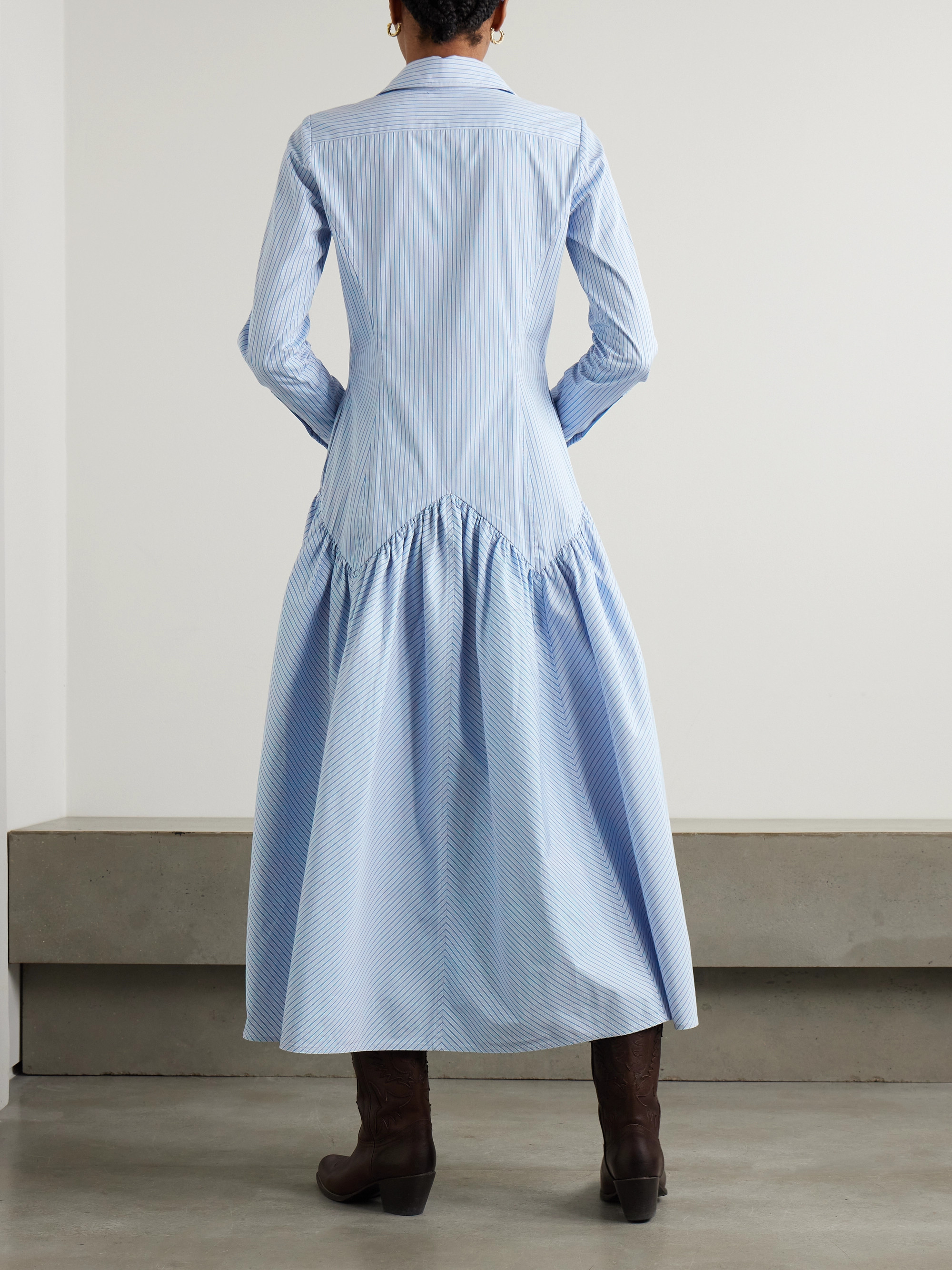 Polo Ralph Lauren Gathered striped cotton and modal-blend poplin shirt dress