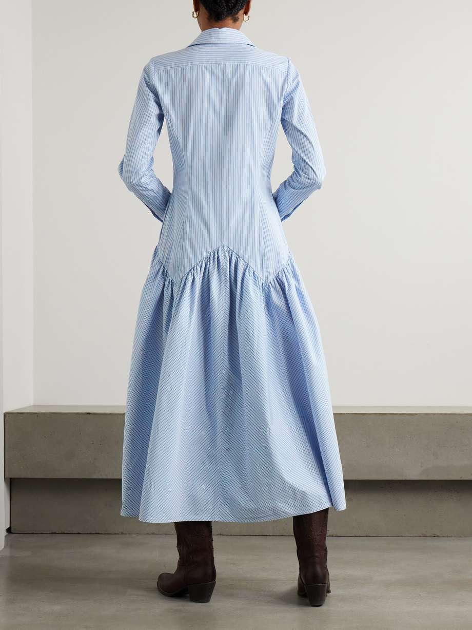 gathered striped cotton and modal-blend poplin shirt dress