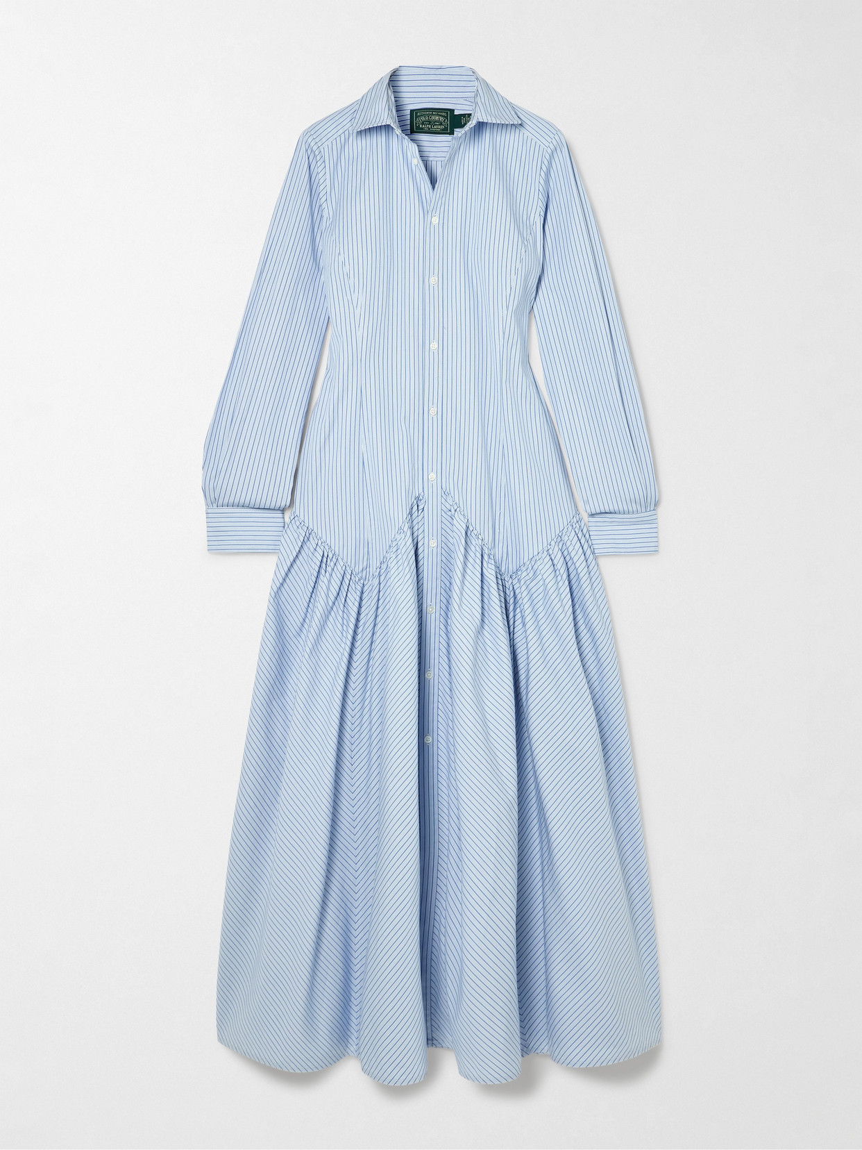 Polo Ralph Lauren Gathered Striped Cotton And Modal-blend Poplin Shirt Dress In Blue