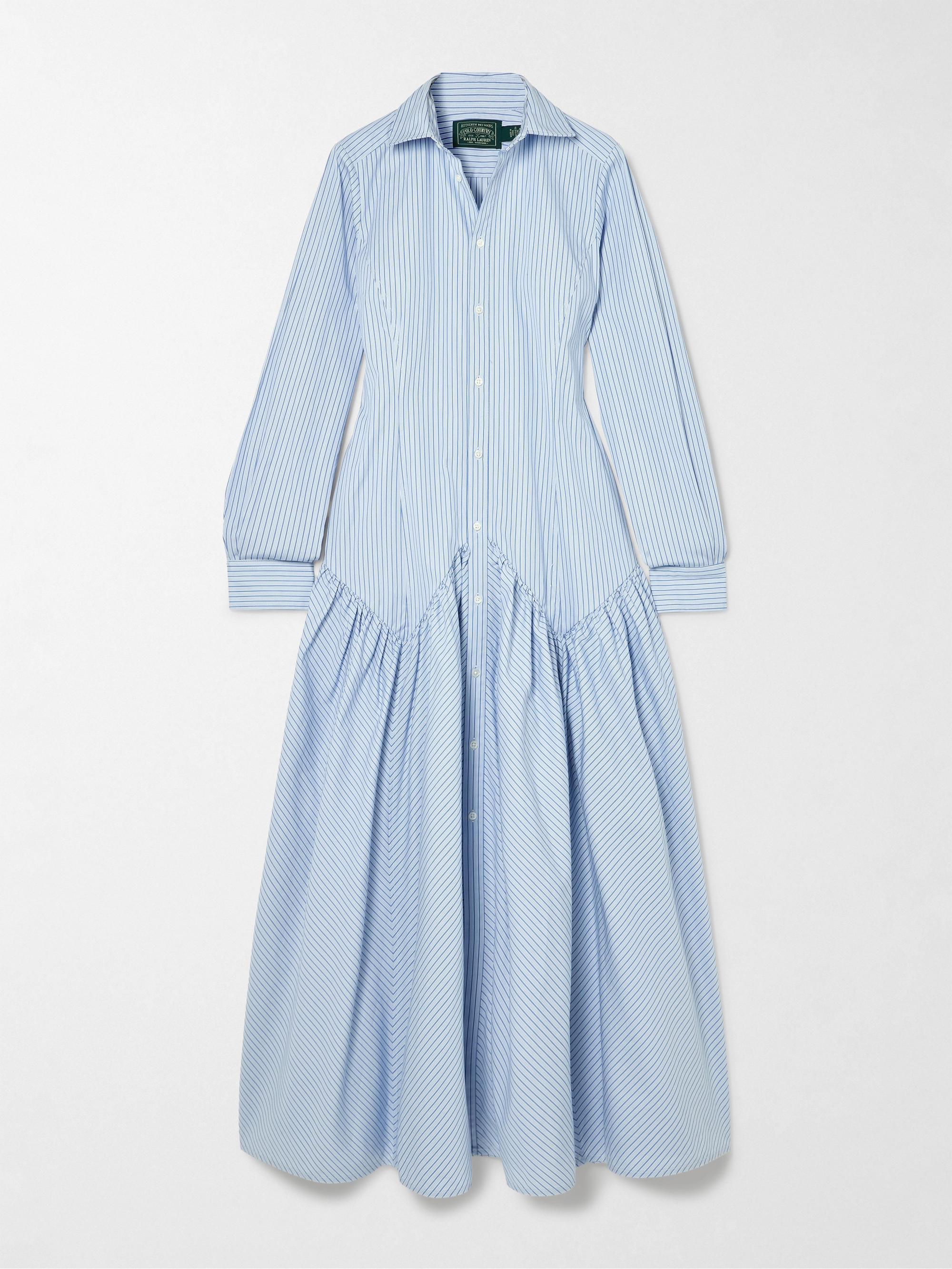 Polo Ralph Lauren Gathered striped cotton and modal-blend poplin shirt dress