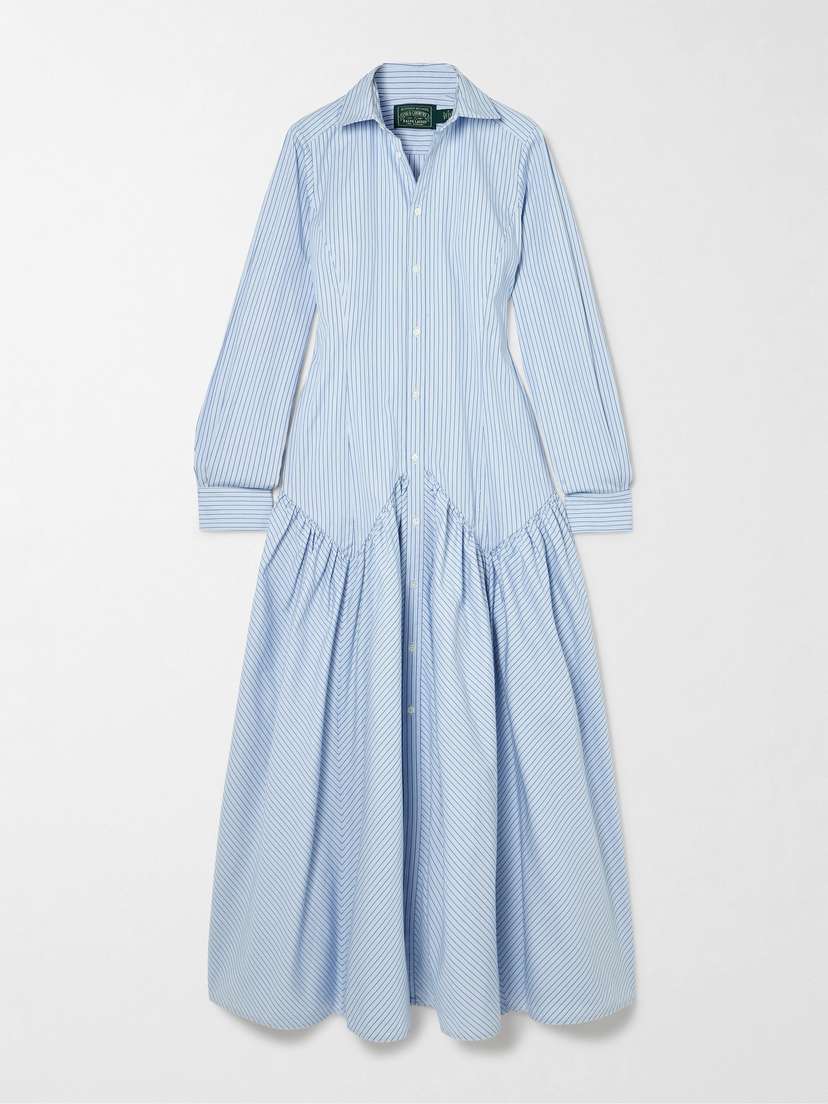 Polo Ralph Lauren Gathered Striped Cotton And Modal-blend Poplin Shirt Dress