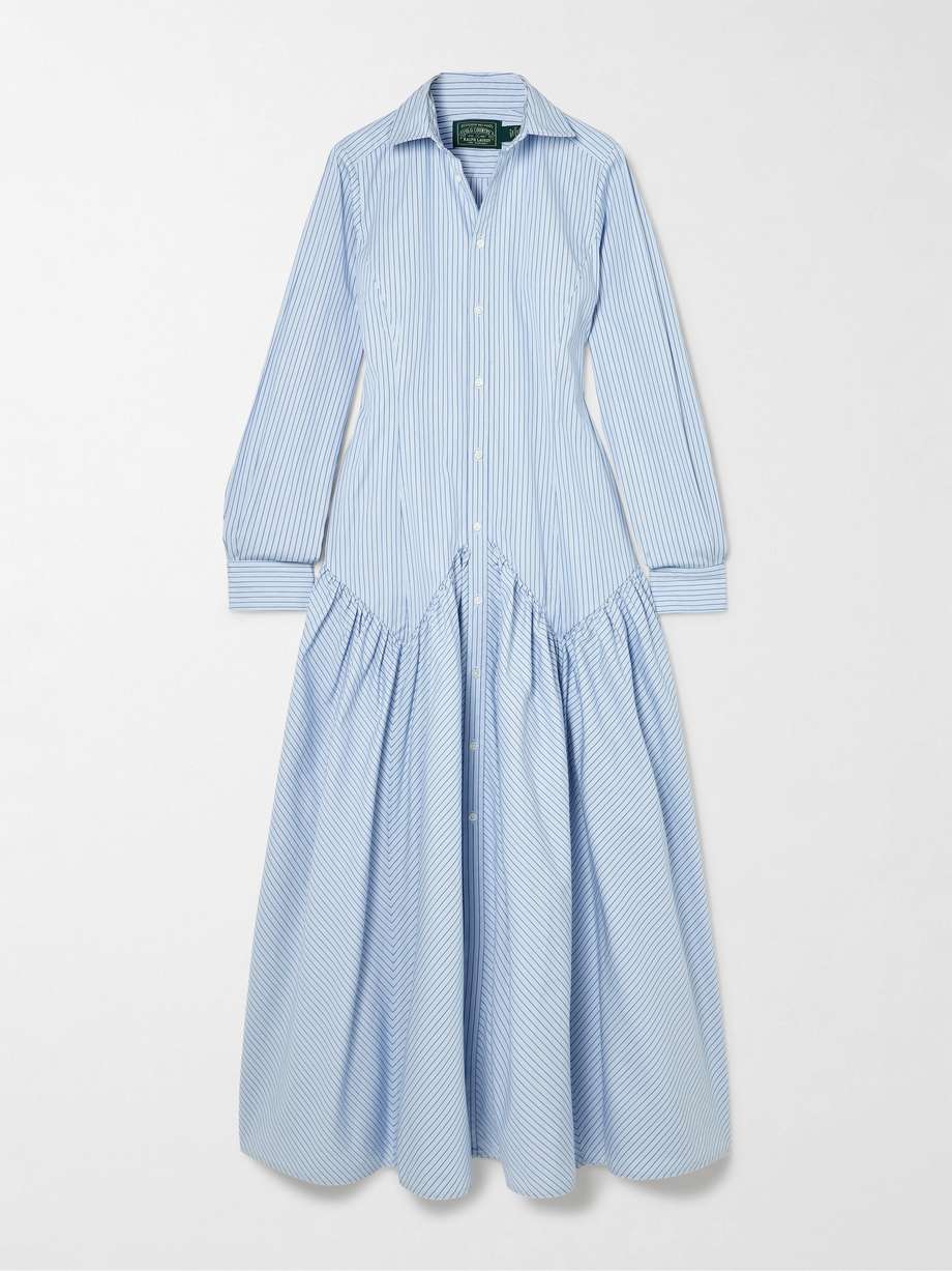 gathered striped cotton and modal-blend poplin shirt dress