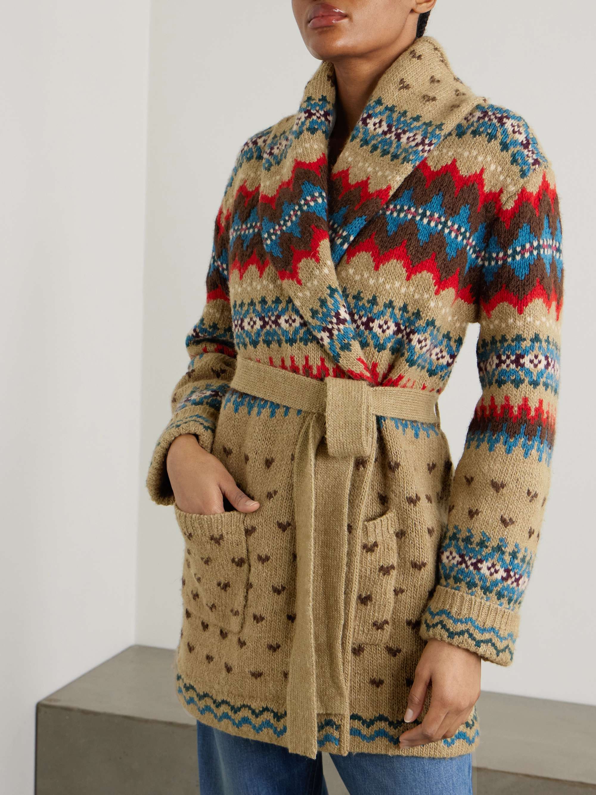 POLO RALPH LAUREN Belted intarsia wool, alpaca and linen
