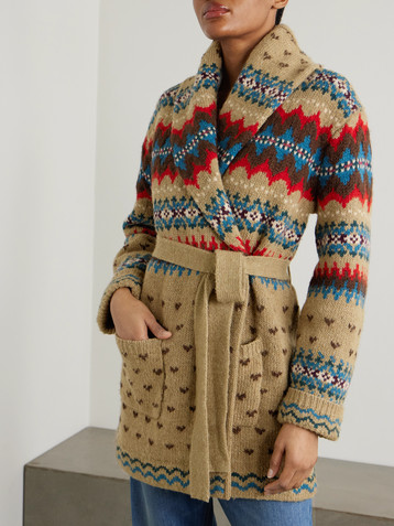Polo Ralph Lauren Belted intarsia wool, alpaca and linen-blend cardigan