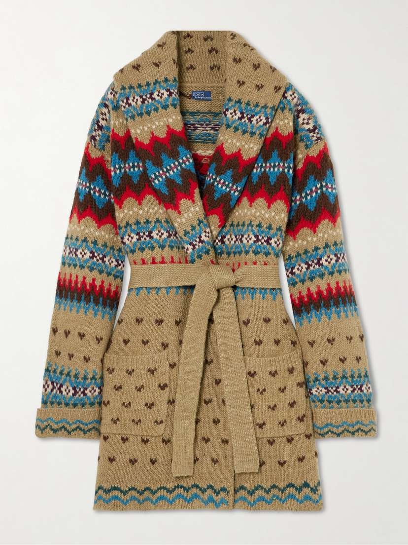Polo Ralph Lauren Belted Intarsia Wool, Alpaca And Linen-blend Cardigan