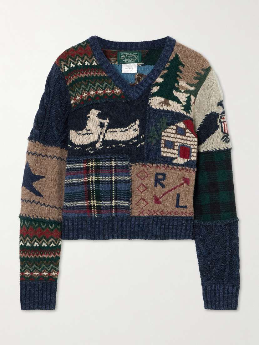 Polo Ralph Lauren Cropped Patchwork Wool And Cashmere-blend Sweater
