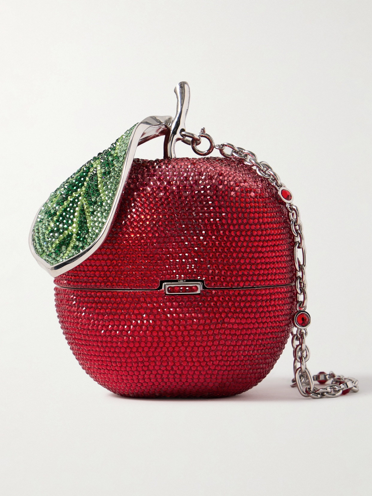 Judith Leiber Apple Sweetie Crystal-embellished Silver-tone Clutch In Red