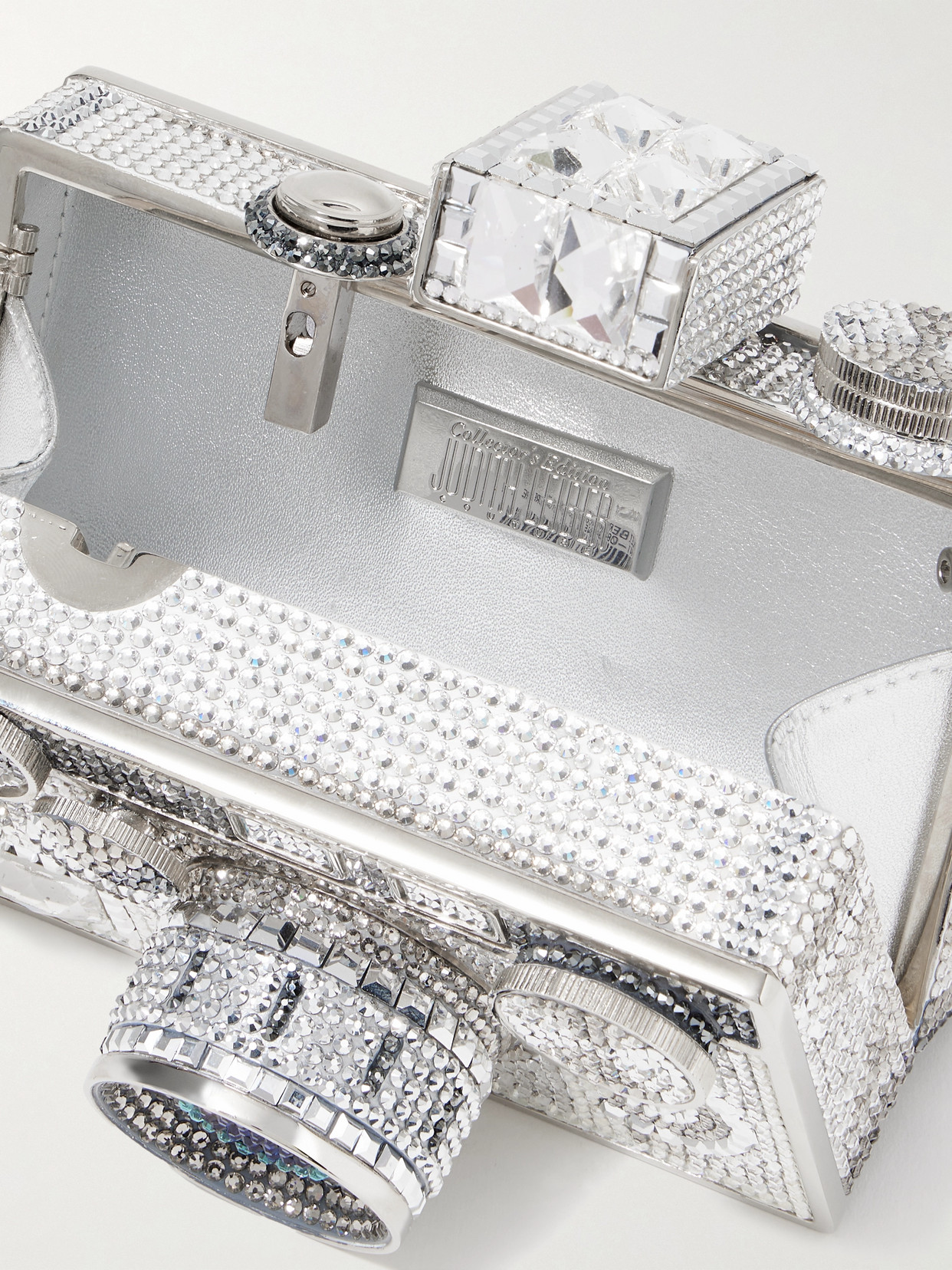 Judith Leiber Camera Flash Crystal-embellished Silver-tone Clutch