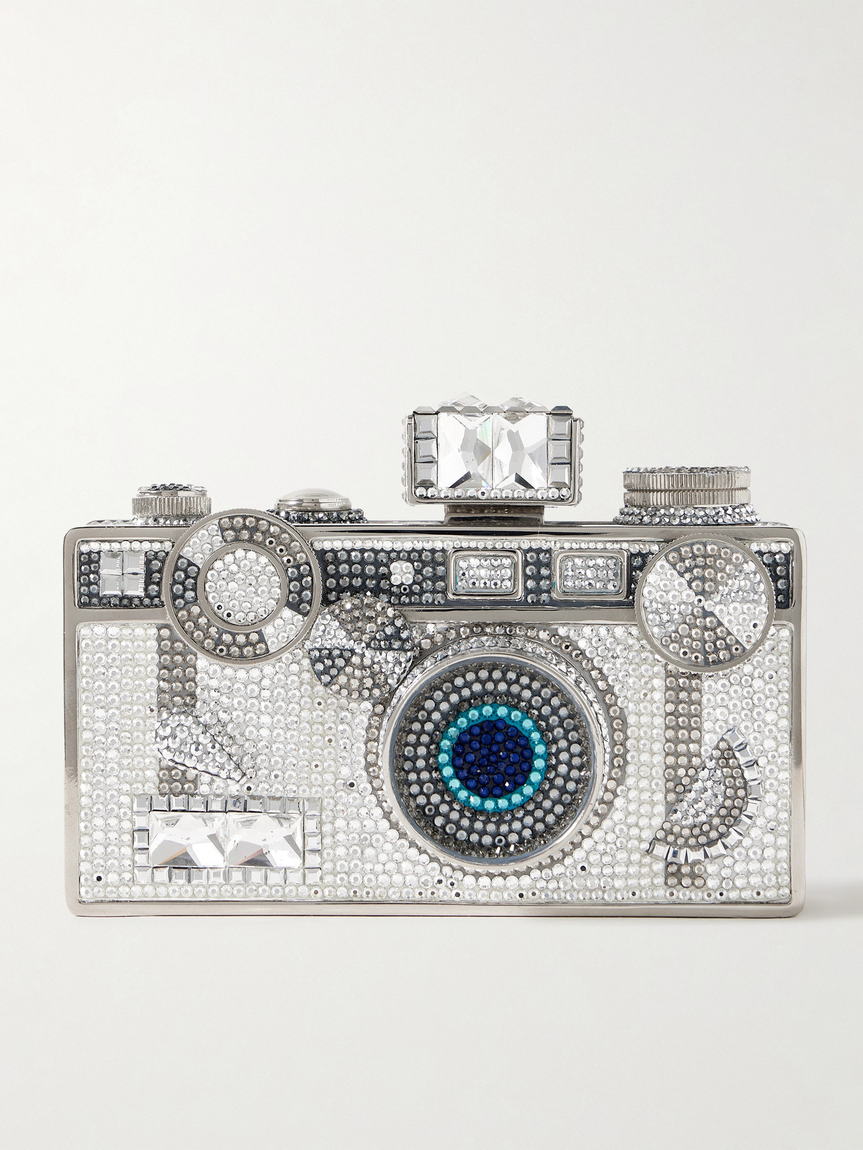 Judith Leiber Camera Flash Crystal-embellished Silver-tone Clutch