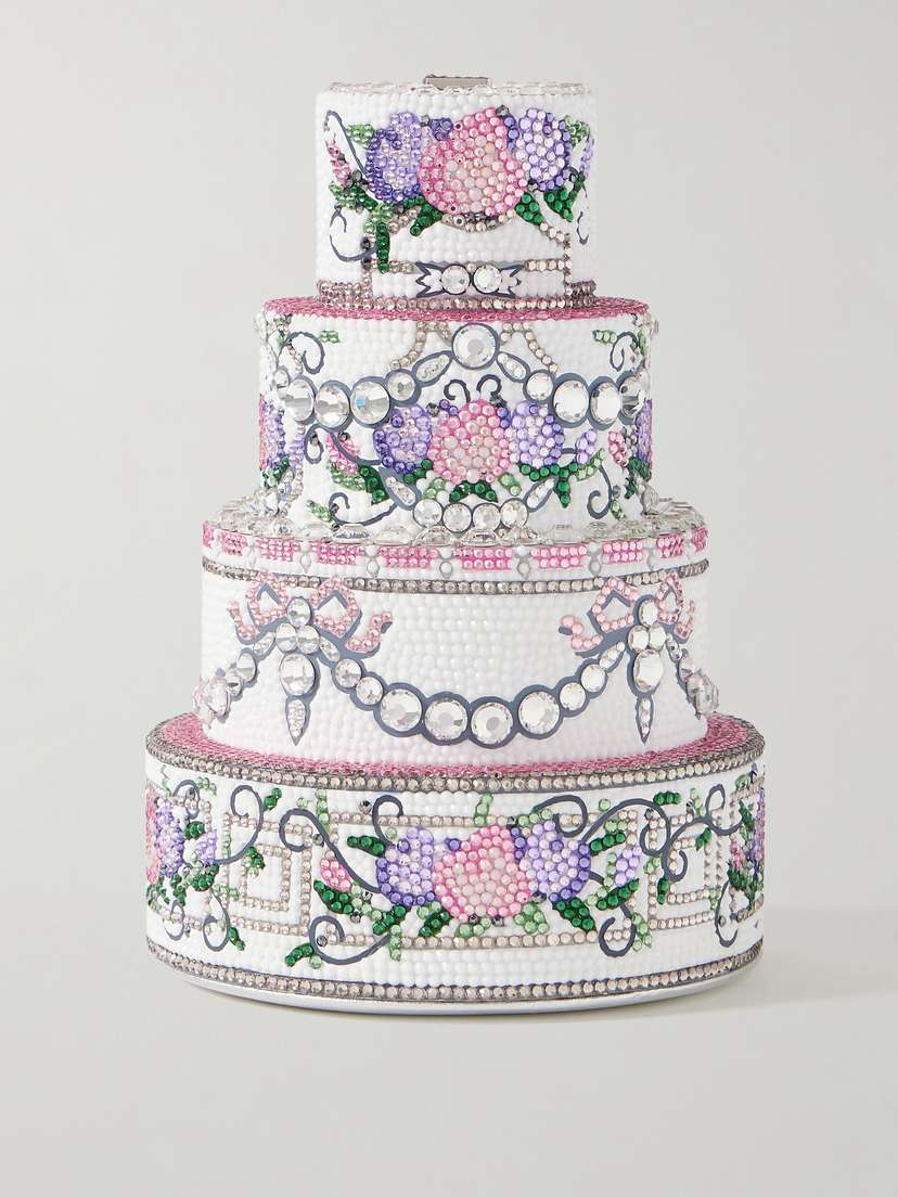 Judith Leiber Couture Tie The Knot Crystal-embellished Silver-tone And Leather Clutch