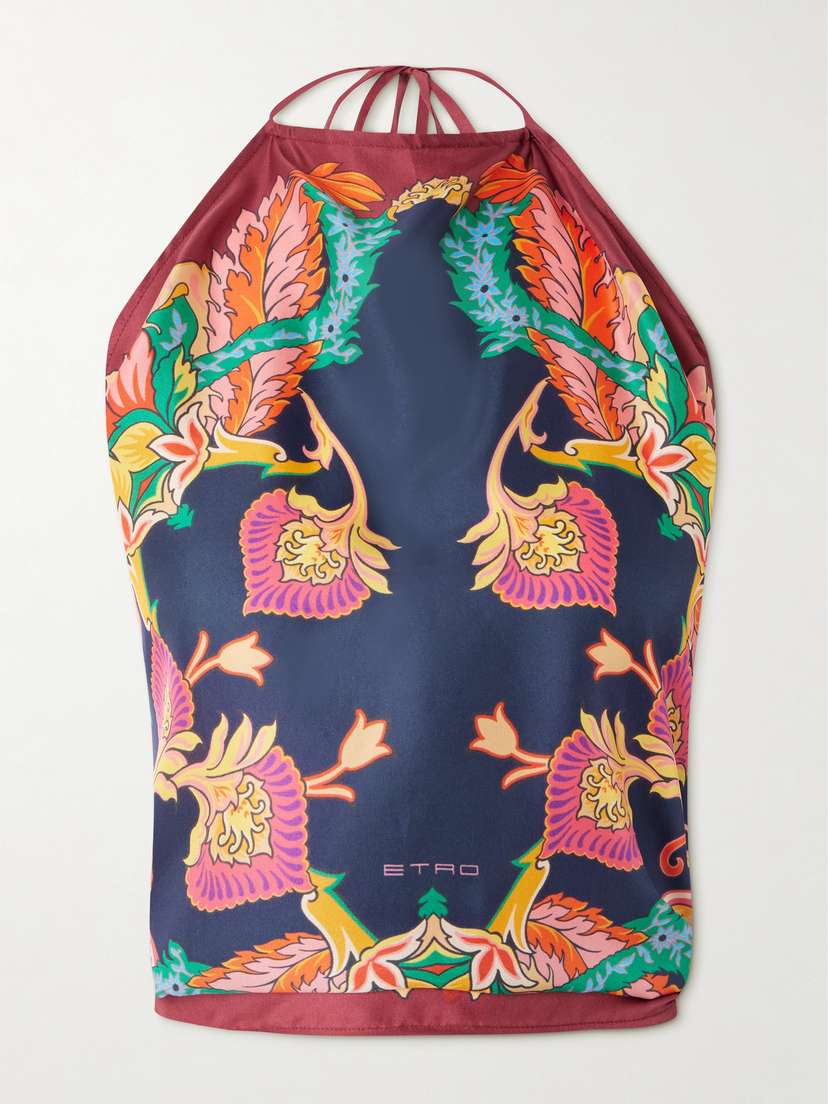 Etro Printed Silk-twill Halterneck Top