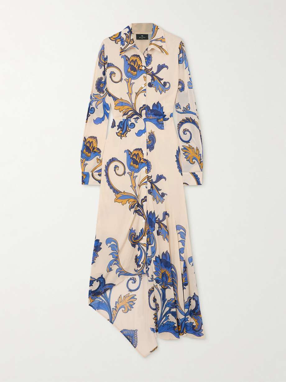 floral-print chiffon midi shirt dress