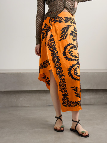 Etro Asymmetric printed satin-jacquard midi skirt