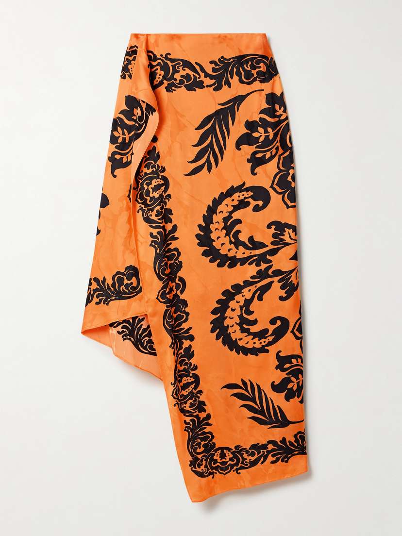 Etro Asymmetric Printed Satin-jacquard Midi Skirt