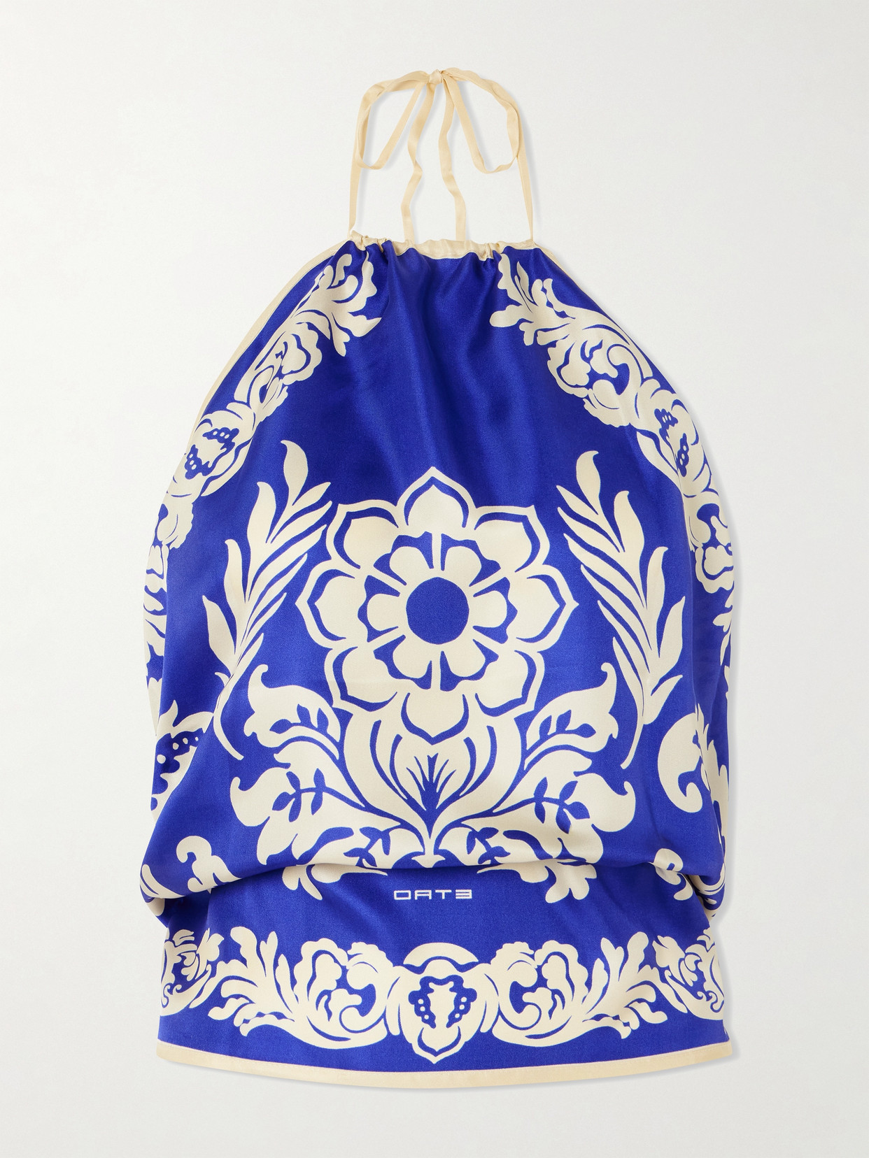 Etro Cropped Printed Silk-twill Halterneck Top In Blue