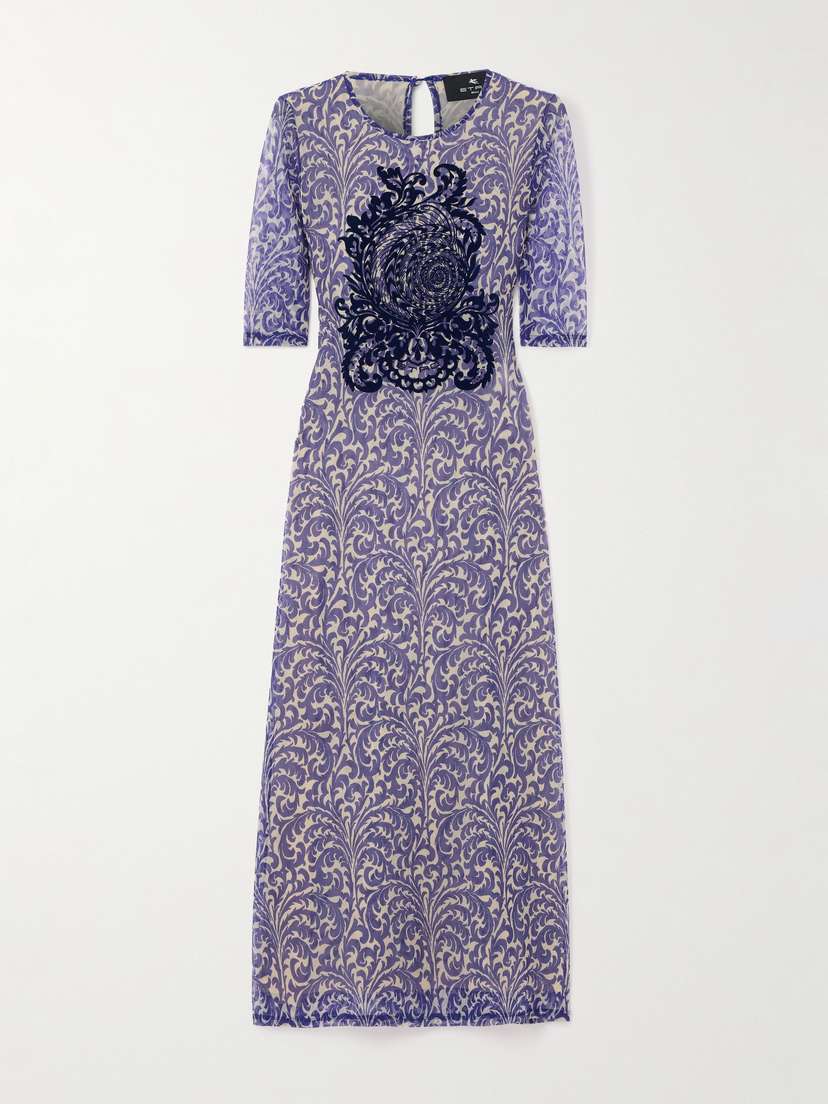 Etro Flocked Printed Mesh Midi Dress