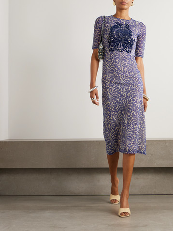 Etro Flocked printed mesh midi dress
