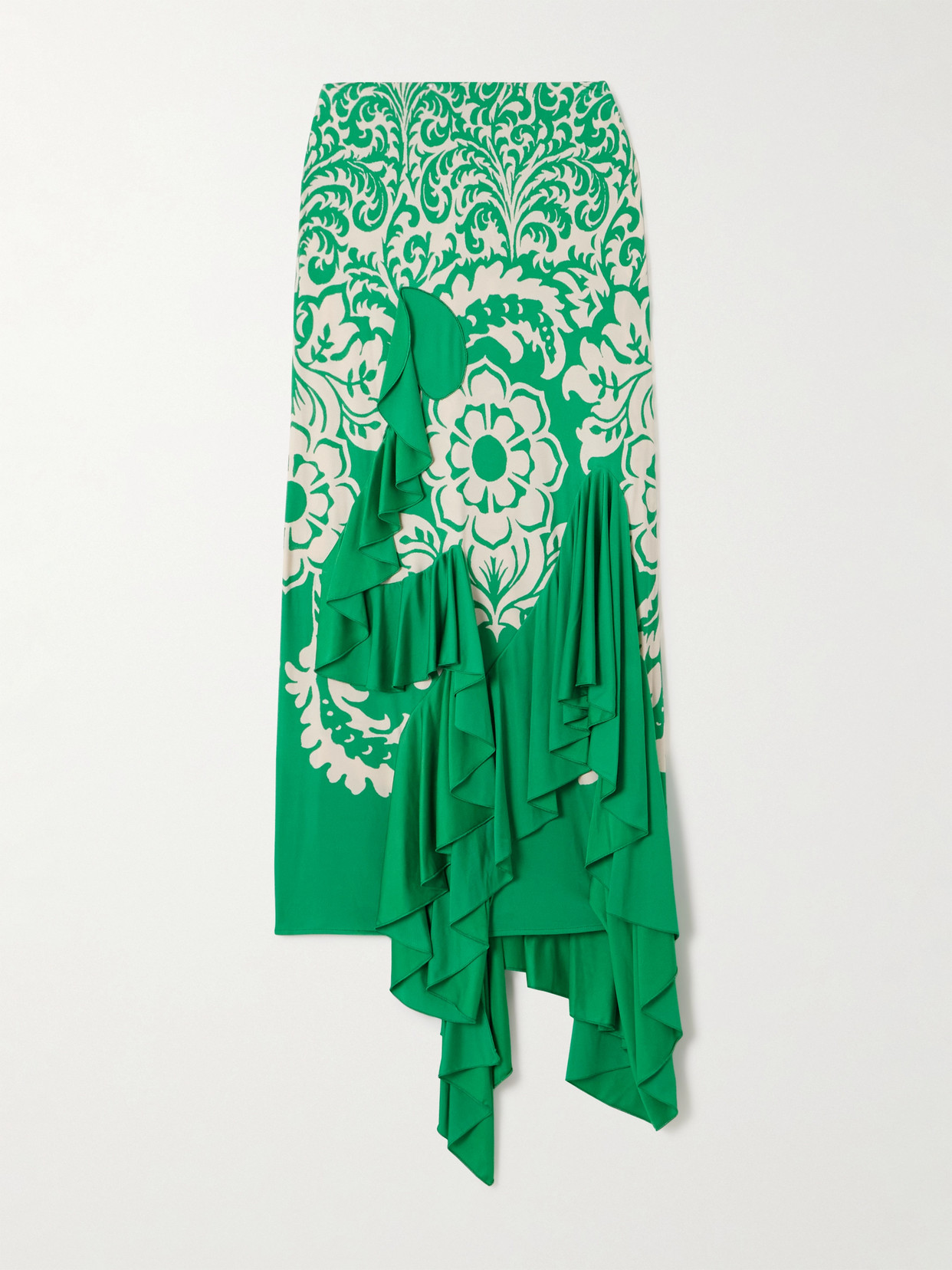ETRO RUFFLED PRINTED STRETCH-CADY MIDI SKIRT