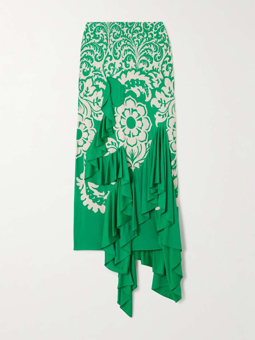 Etro Ruffled Printed Stretch-cady Midi Skirt