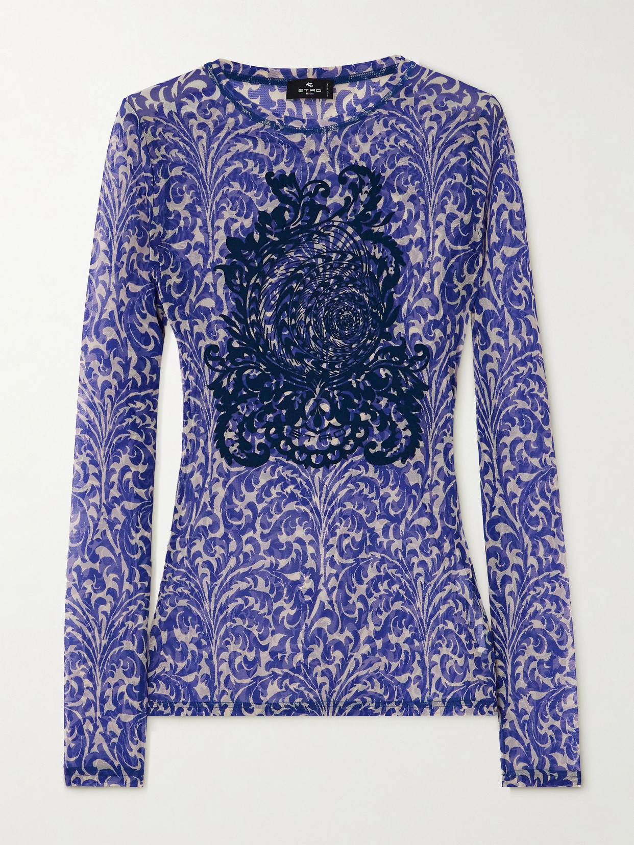 Etro Flocked Printed Tulle T-shirt In Blue