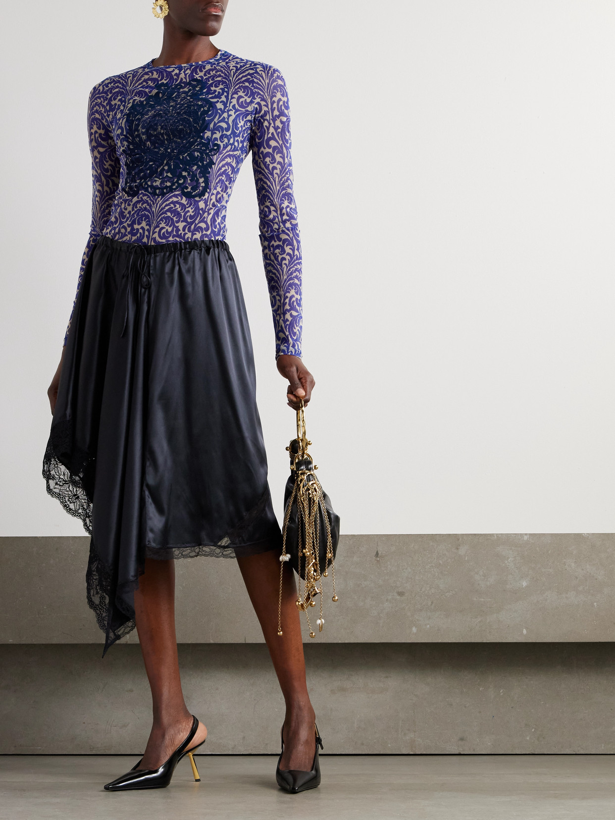 Etro Flocked Printed Tulle T-shirt In Blue