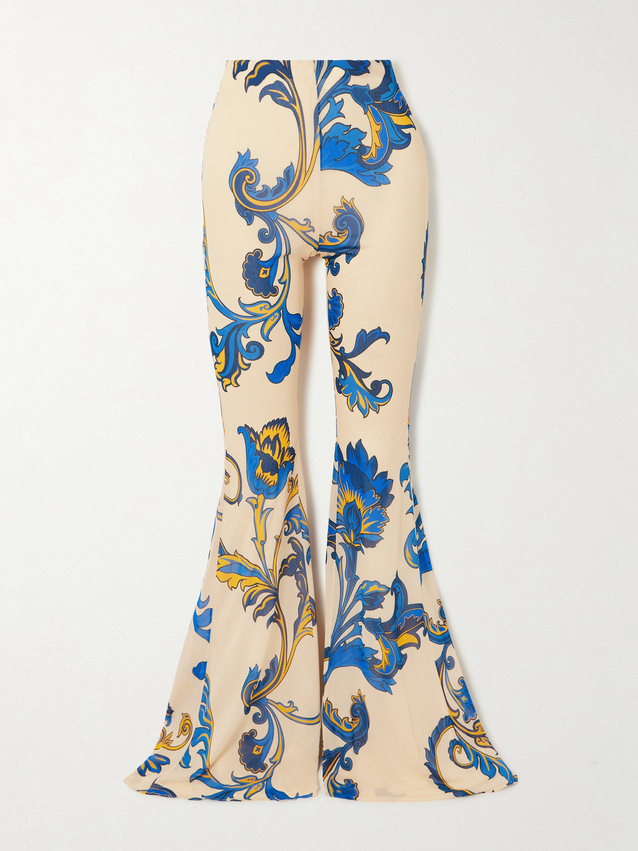 Etro Printed Jersey Flared Pants In Neutrals
