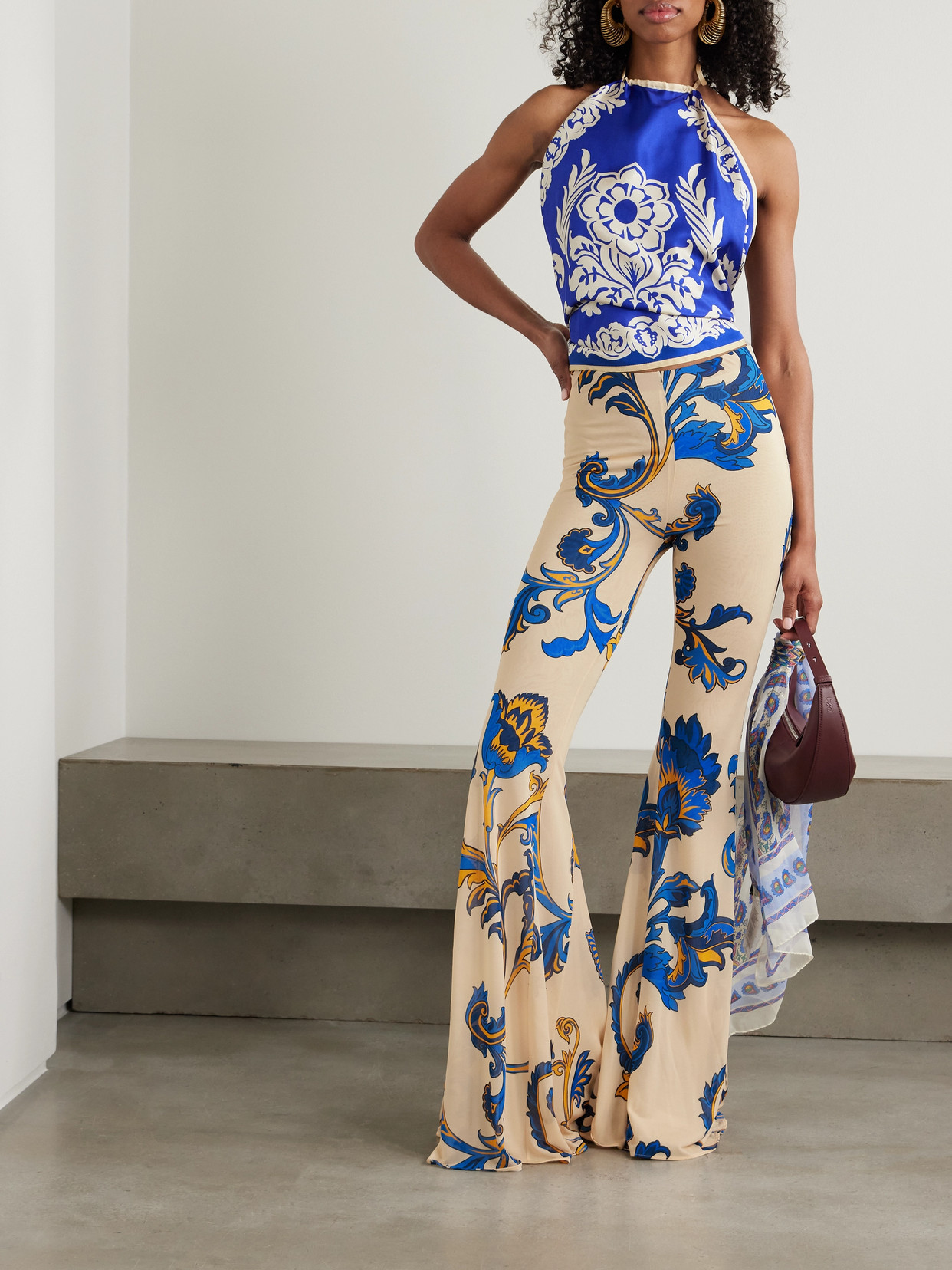 Etro Printed Jersey Flared Pants In Neutrals