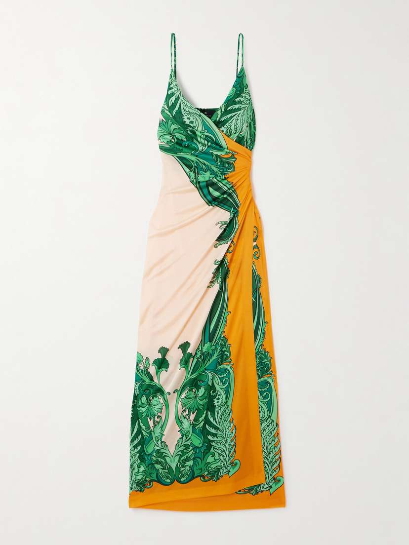 Etro Wrap-effect Gathered Printed Cady Maxi Dress