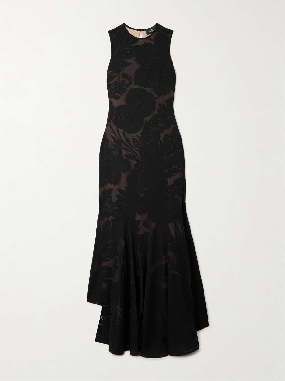 asymmetric devoré-jersey gown