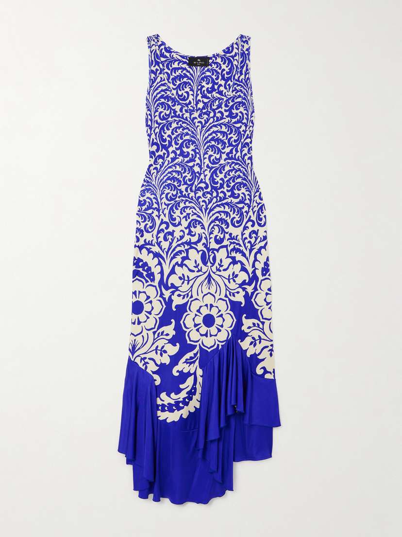Etro Asymmetric Printed Jersey Maxi Dress