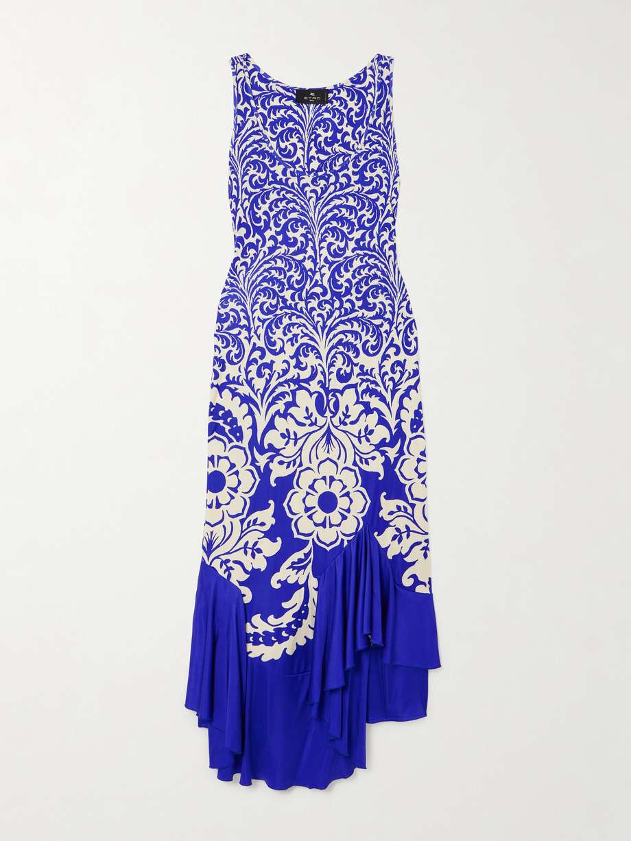 asymmetric printed jersey maxi dress