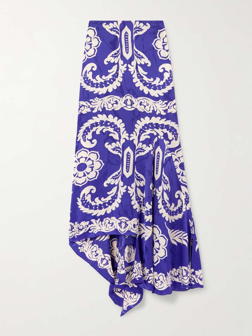 Etro Asymmetric Printed Satin Maxi Skirt