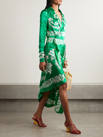 Etro Wrap-effect draped printed satin-jacquard midi dress