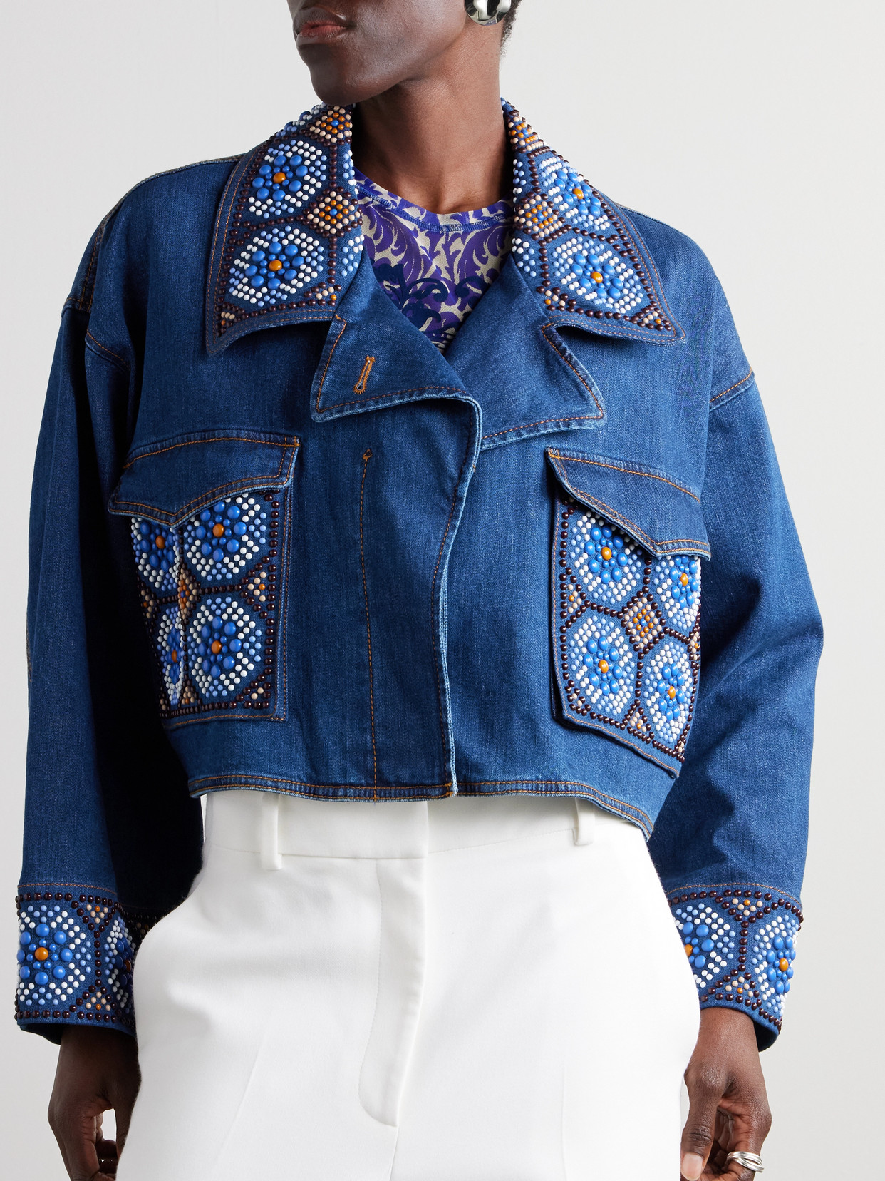 ETRO BEAD-EMBELLISHED DENIM JACKET