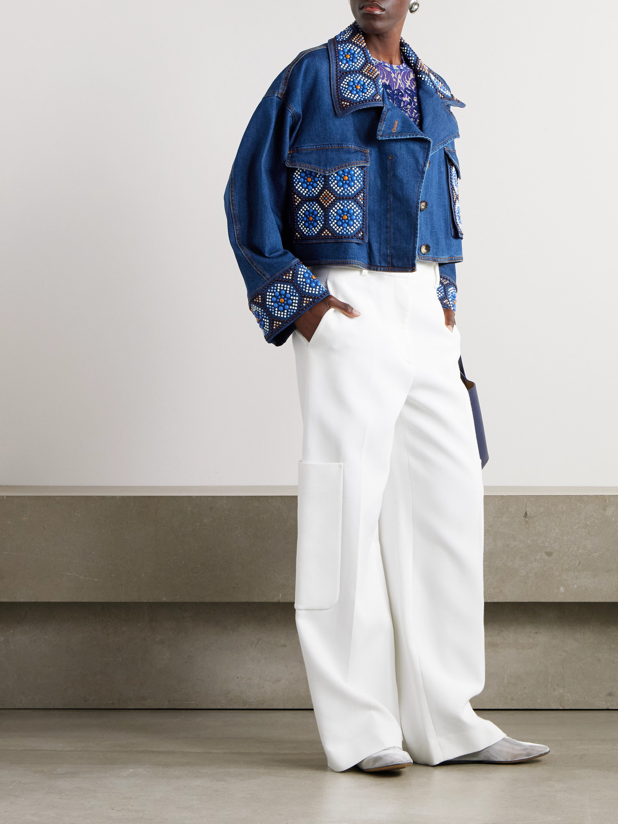 ETRO BEAD-EMBELLISHED DENIM JACKET